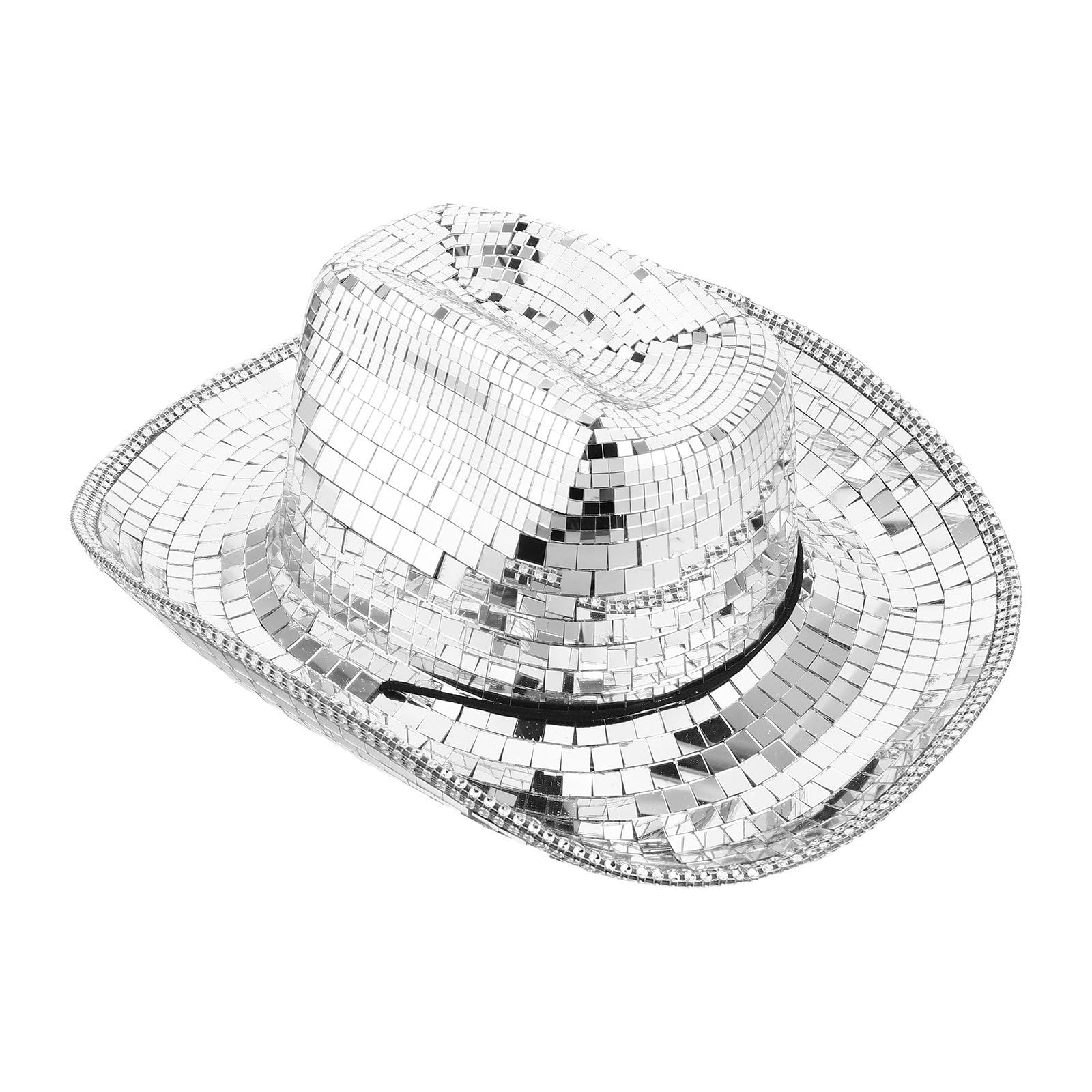 Chapeau Western Disco pailleté à Miroir argenté, Taille Unique, Accessoire pour soirées à thème et événements scène, Chapeau Cowboy Unisexe pour Festivals et Musique