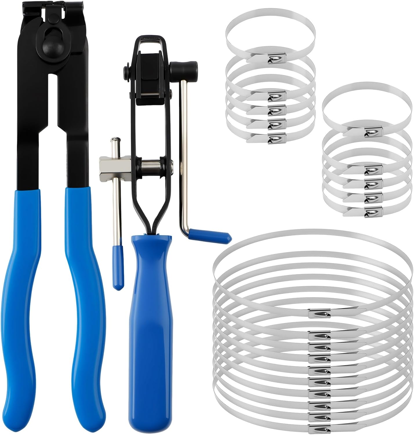 CV Boot Clamp Pliers Kit with 20PCS 304 Stainless Steel Clamps, Professional CV Axle Tool Set for Hose Banding, Dust Cover Clip Removal & Car Repair Accessories (Blue)