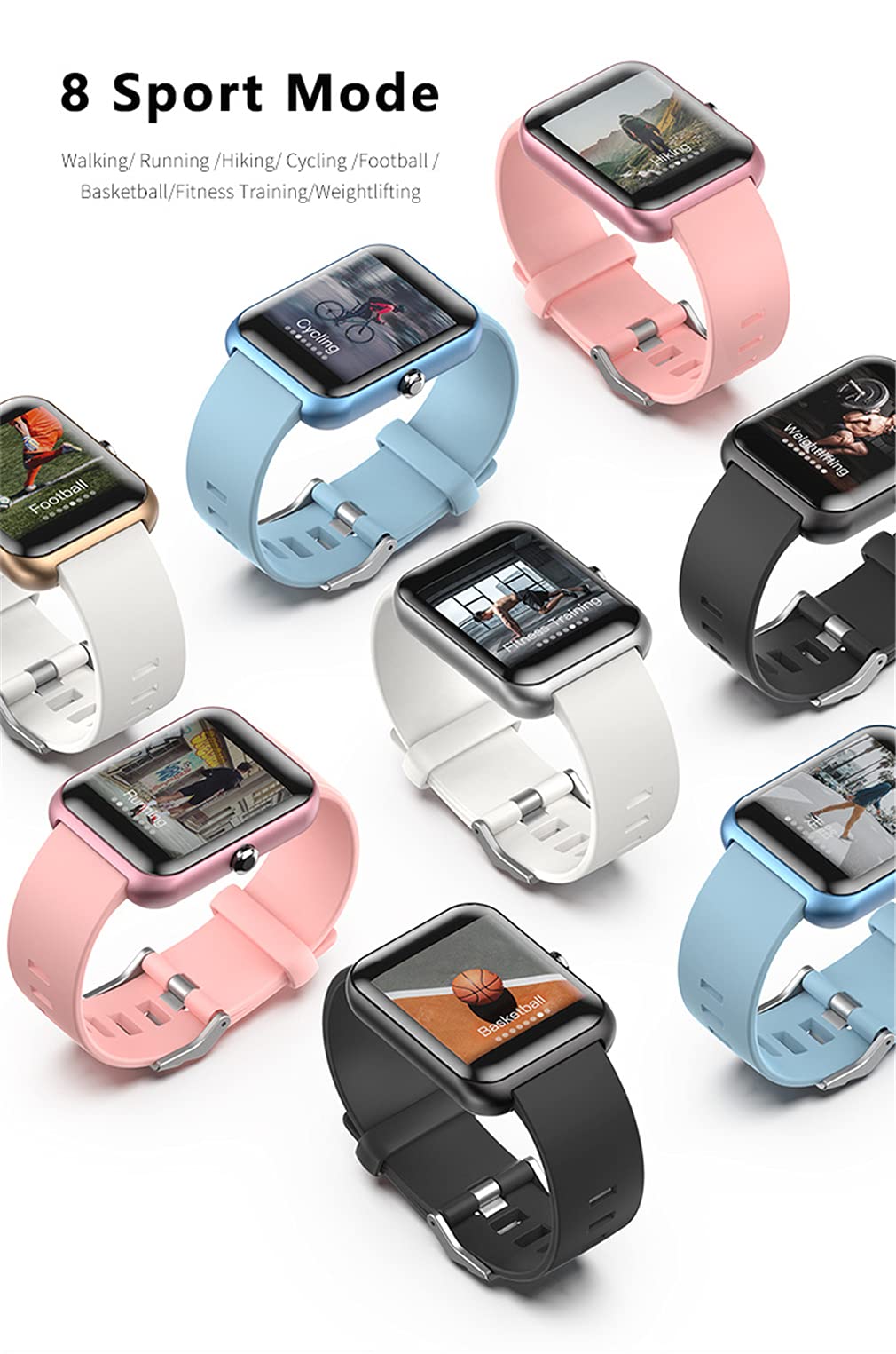 Smart Watch con Cardiofrequenzimetro, Smartwatch per Uomo Donna Fitness Tracker Monitor per Il Sonno Dell'ossigeno nel Sangue, Supporto per La Ricarica Wireless,Blu