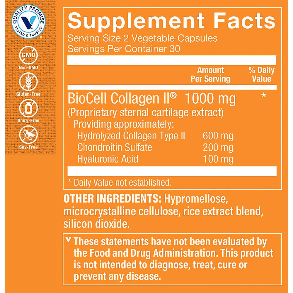 The Vitamin Shoppe BioCell Collagen II with Hyaluronic Acid - Skin & Joint Health - 1,000 MG (60 Vegetable Capsules) — Amazon image 2
