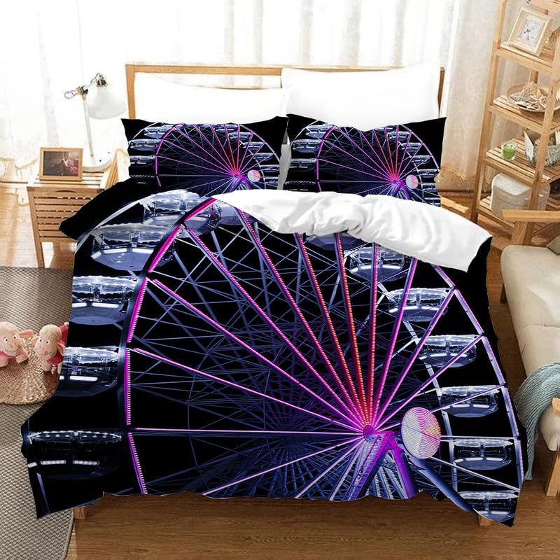 Parure de lit 90x190 grande roue violette avec housse de couette enfant et taie 65x65