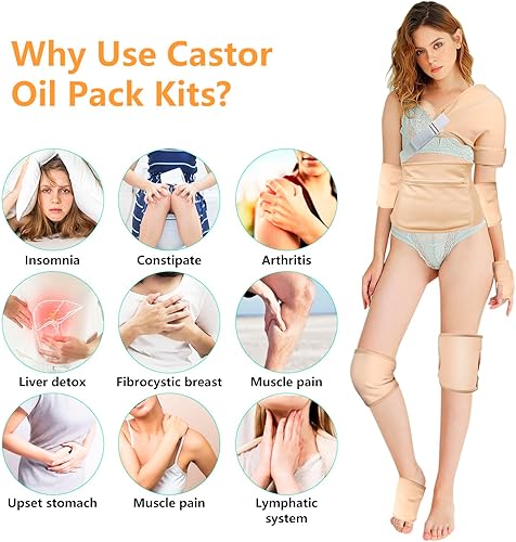 Miniatura 2 de Paquete de 11 unidades de aceite de ricino, almohadillas de algodón orgánico para desintoxicación del hígado, paquetes de aceite de ricino