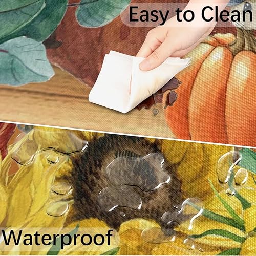 Miniatura 5 de Thanksgiving Pumpkin Maple Round Outdoor Tablecloth with Umbrella Hole and Zipper,Fall Autumn Sunflower Fitted Tablecloth Elastic Edge Patio Table