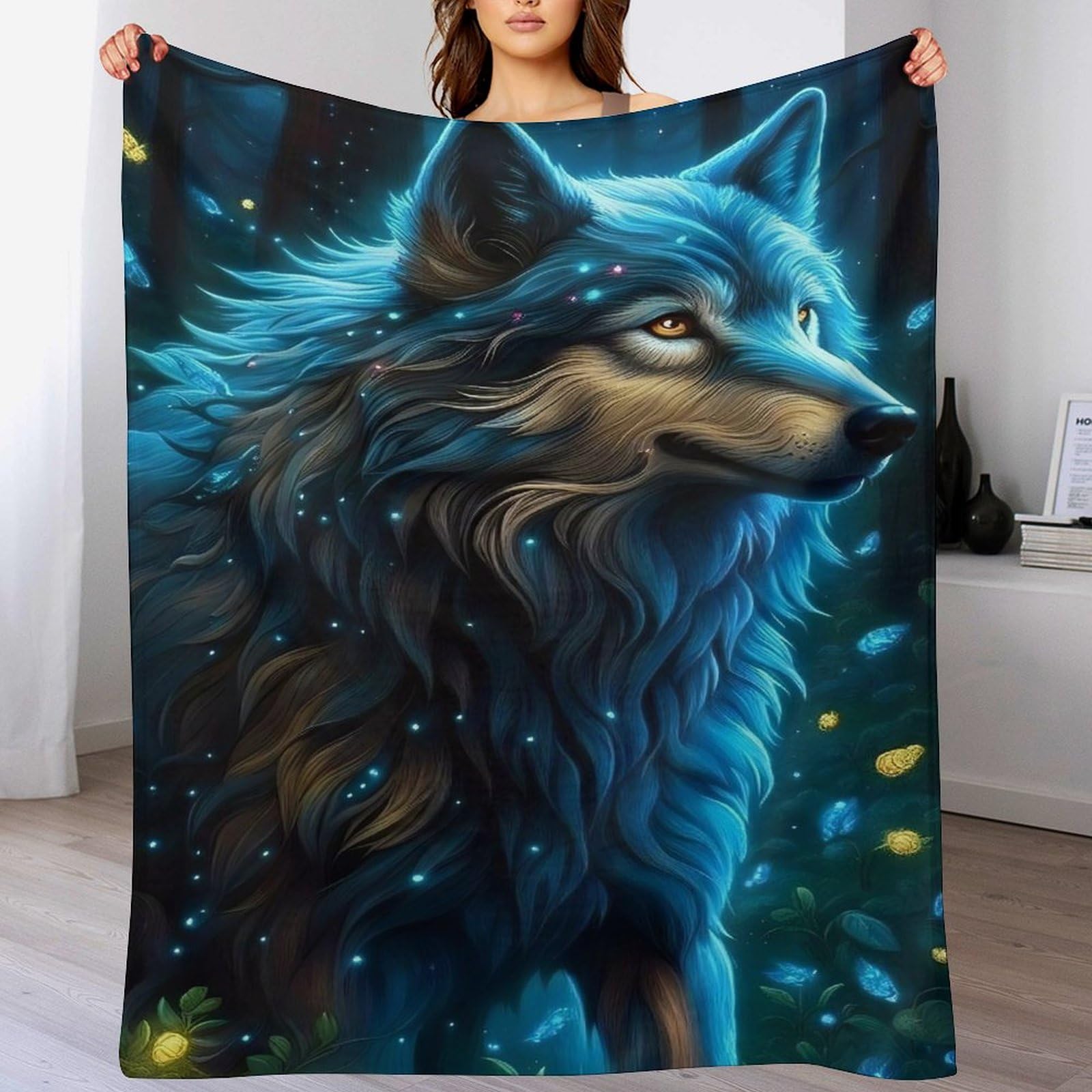 Plaid polaire loup thermique contre le froid, tissu peluche pour lit et divan