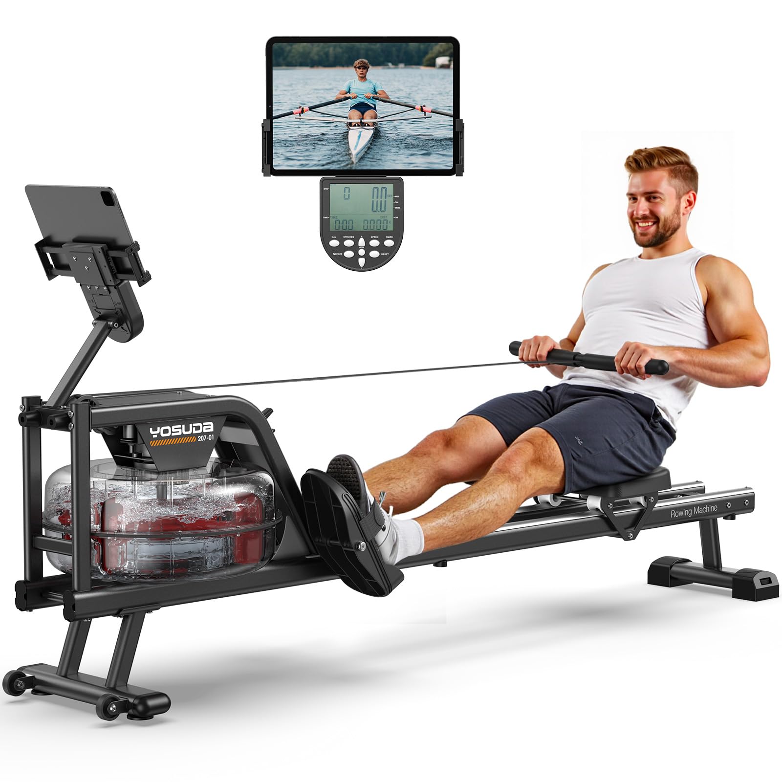 YOSUDA Magnetic/Water Rowing Machine for Home - Rower Machine Use with Bluetooth, App Supported, Rowing Machine for Taller Power Athletes, Comfortable Seat Cushion