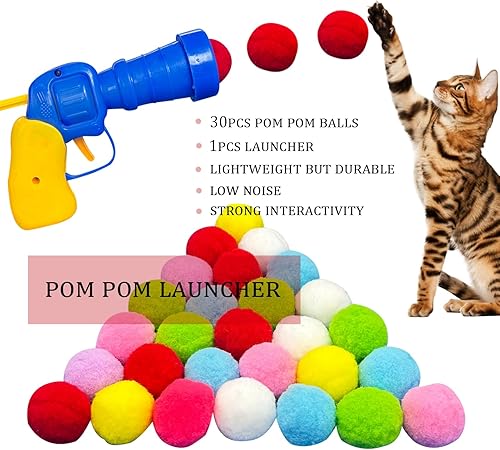 Miniatura 3 de HerMia Juguetes interactivos para gatos de interior, paquete de 84 juguetes para gatitos, incluye lanzador de bolas de felpa, bolas arrugadas, bolas