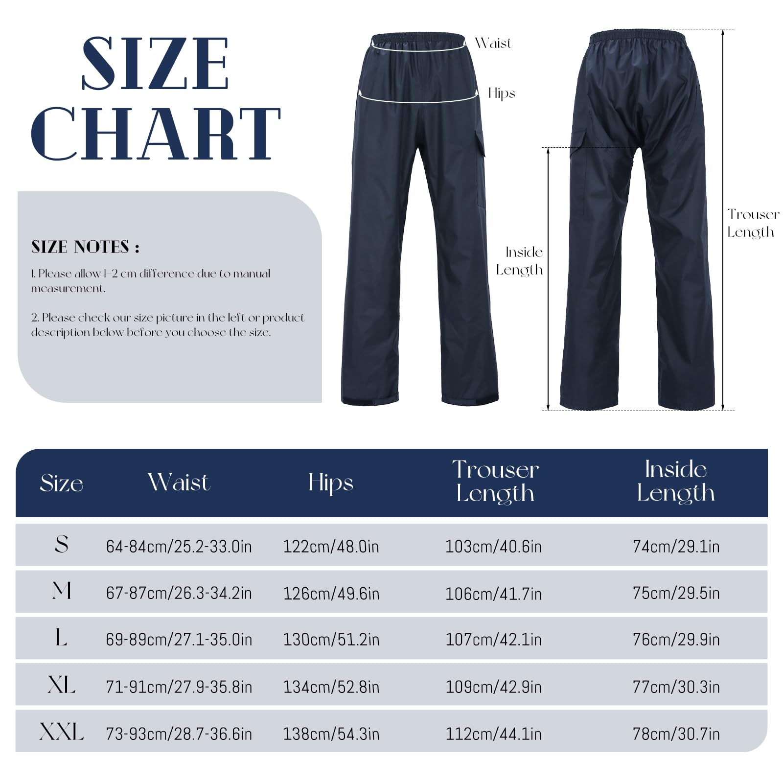Pantaloni da Uomo Impermeabili Antivento Pantaloni da Pioggia Spessi e Spessi per Escursionismo, Golf, Pesca, Ciclismo