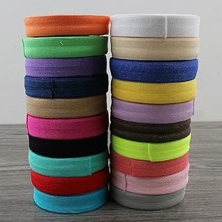 Lote de 50 yardas de cinta elástica plegable de 16 mm (5/8"), 20 colores, brillante, para diademas, coleteros y moños, color amarillo, 1,5 cm de ancho.