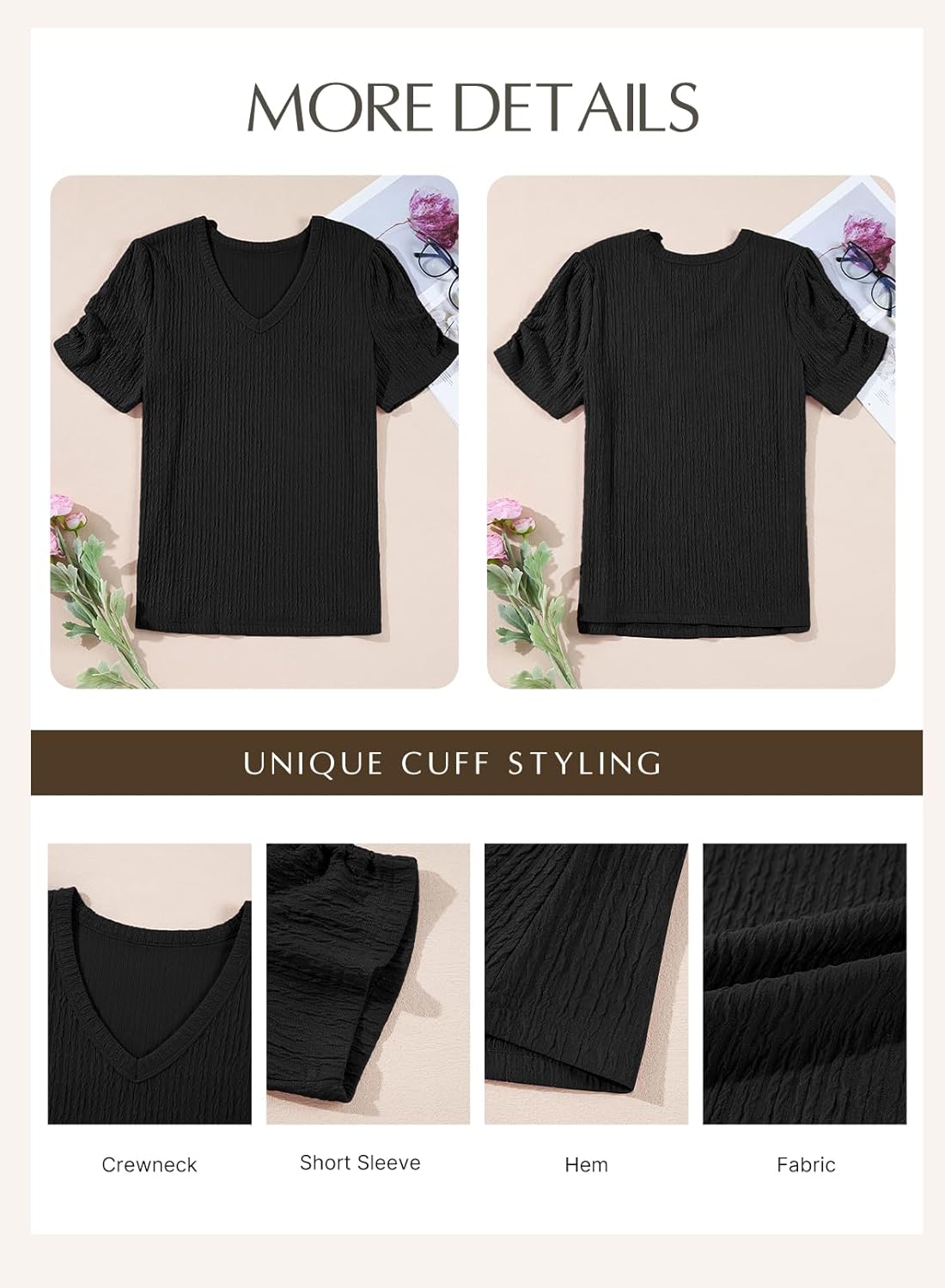 EVALESS Womens Short Sleeve Tops Summer Casual V Neck T Shirts Blouses Solid Textured Knit Tee Tunic - Image 5