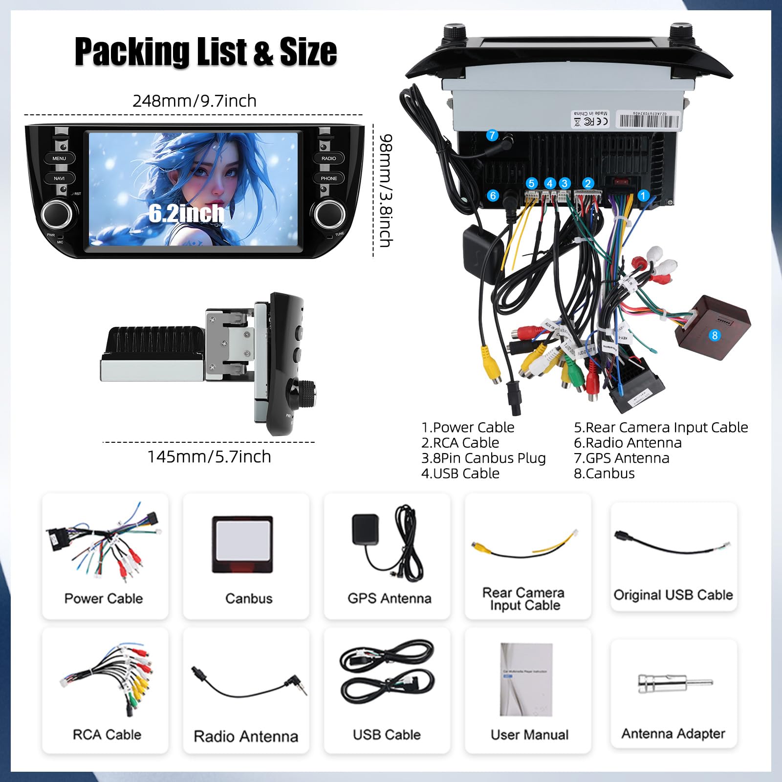 SIXWIN 2+64G Android 13 per Fiat Punto Evo 2012-2016 e Linea 2012-2015 con CarPlay/Android Auto/Mirror Link,6.2 Pollici TouchScreen Schermo Navigatore WiFi RDS FM Bluetooth