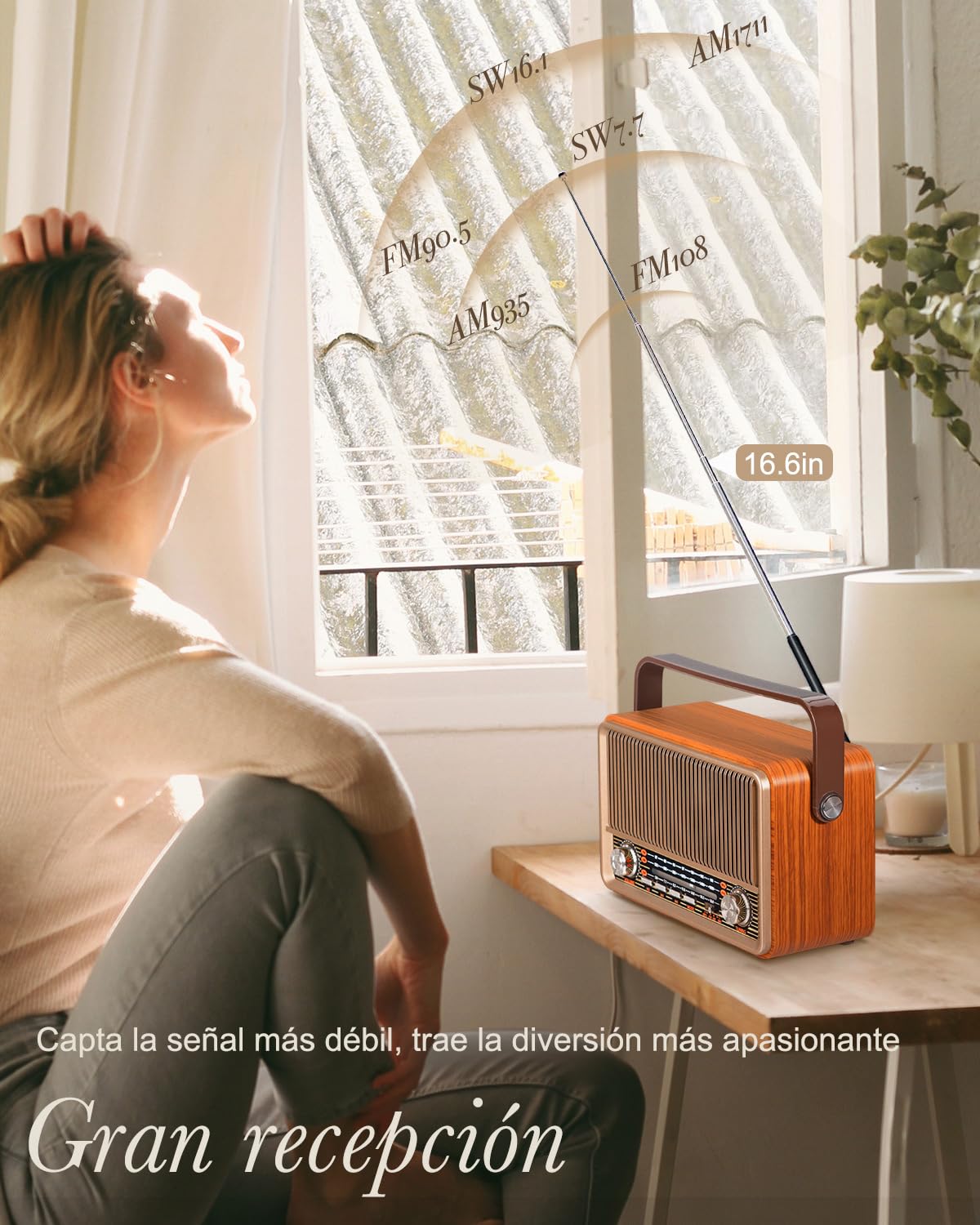 PRUNUS J-120 Radio Vintage Retro FM/AM/SW Portable Bluetooth 5W 1800mAh Recargable