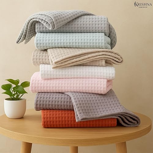 Miniatura 6 de KRISHNA Manta de cama con tejido de gofre para todas las estaciones, 100% algodón Tencel, suave y transpirable, perfecta para capas, tamaño Queen de