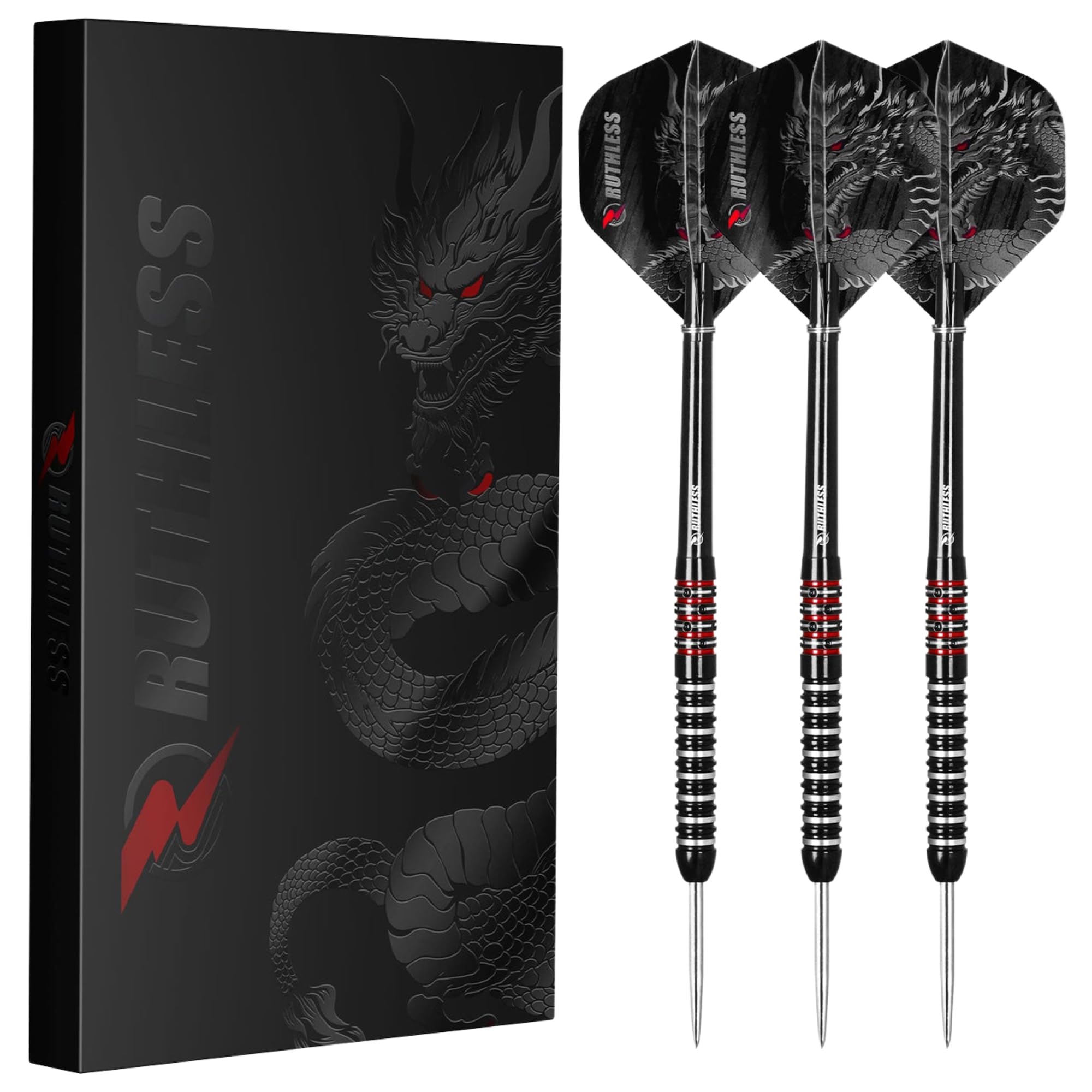 RUTHLESS | Animal Darts Set | Steel Tip | 90% Tungsten Barrel | Dart Flights and Stems Included | Available in Multiple Designs and Weights. (Dragon, 24g)