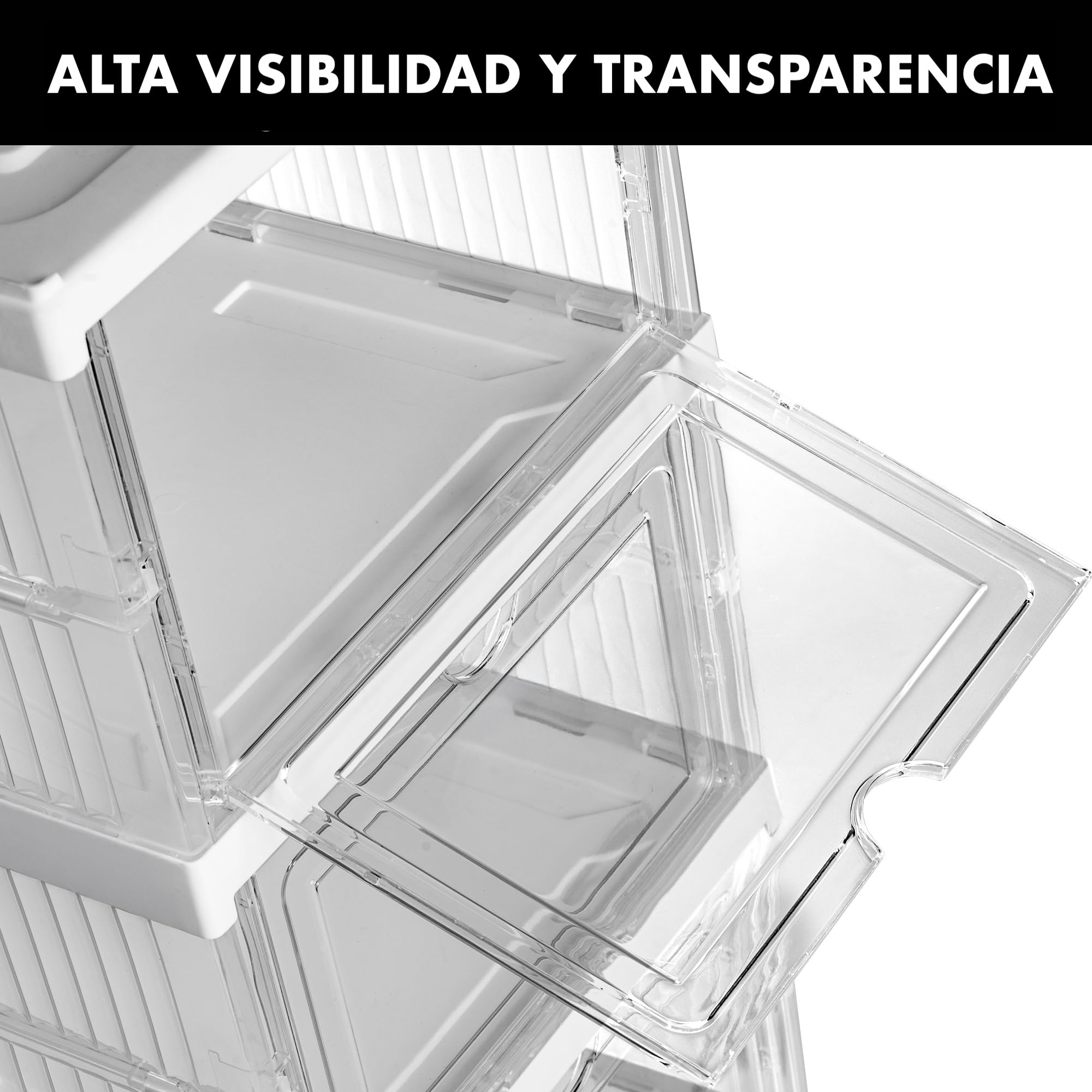 12x Cajas de almacenamiento plegables y apilables | Zapatero | Organizadores de plástico transparente con puerta abatible | Diseño modular, ventilado y resistente para guardar zapatos ropa accesorios