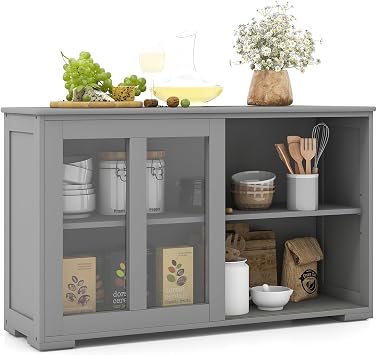 42" Compact Buffet Sideboard with Sliding Glass Doors and Adjustable Shelf for Dining Room, Living Room