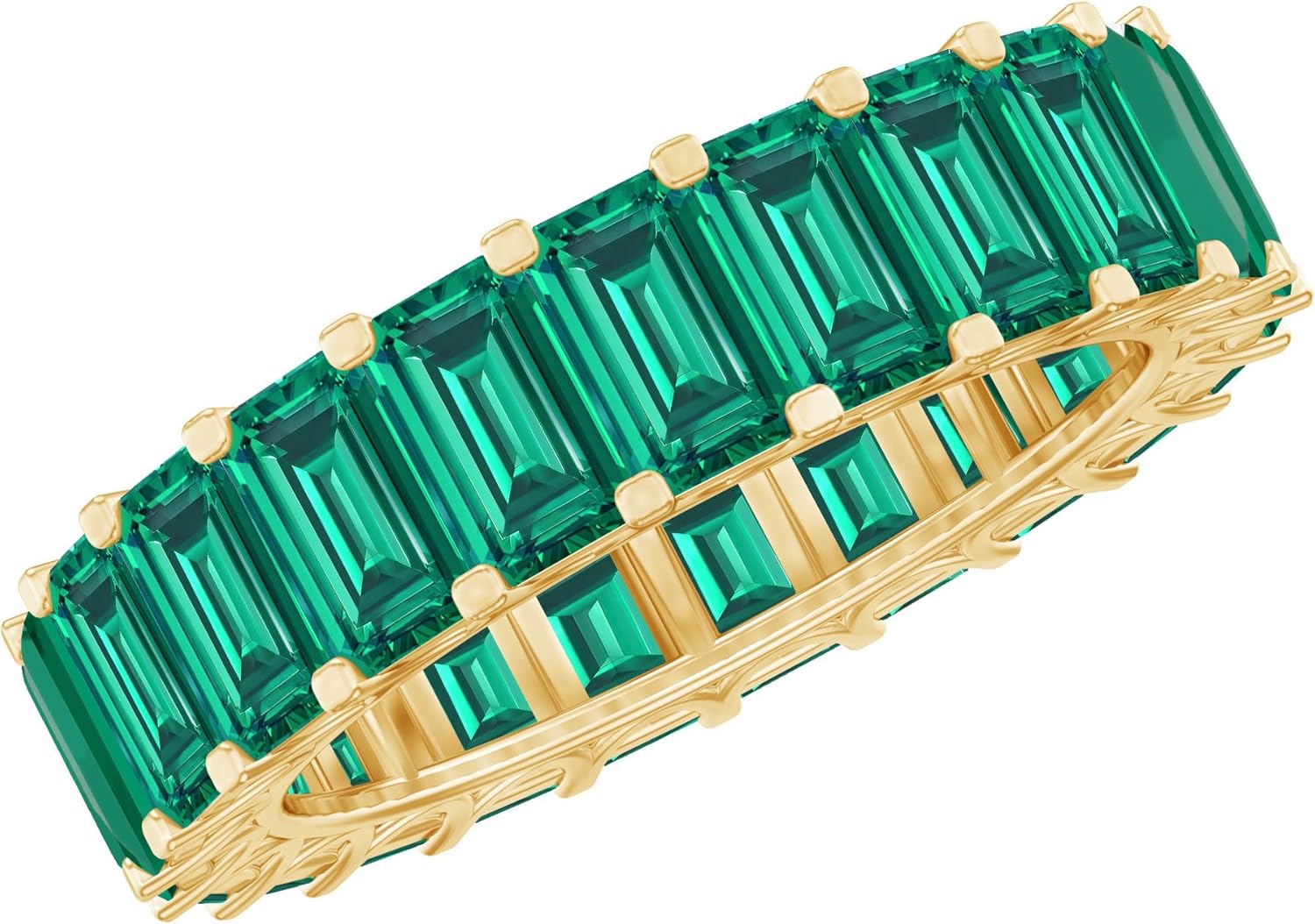 Certified Lab Grown Emerald Eternity Band in Silver, Aaaa Quality, Emerald Cut Wedding Ring - Gift For Women