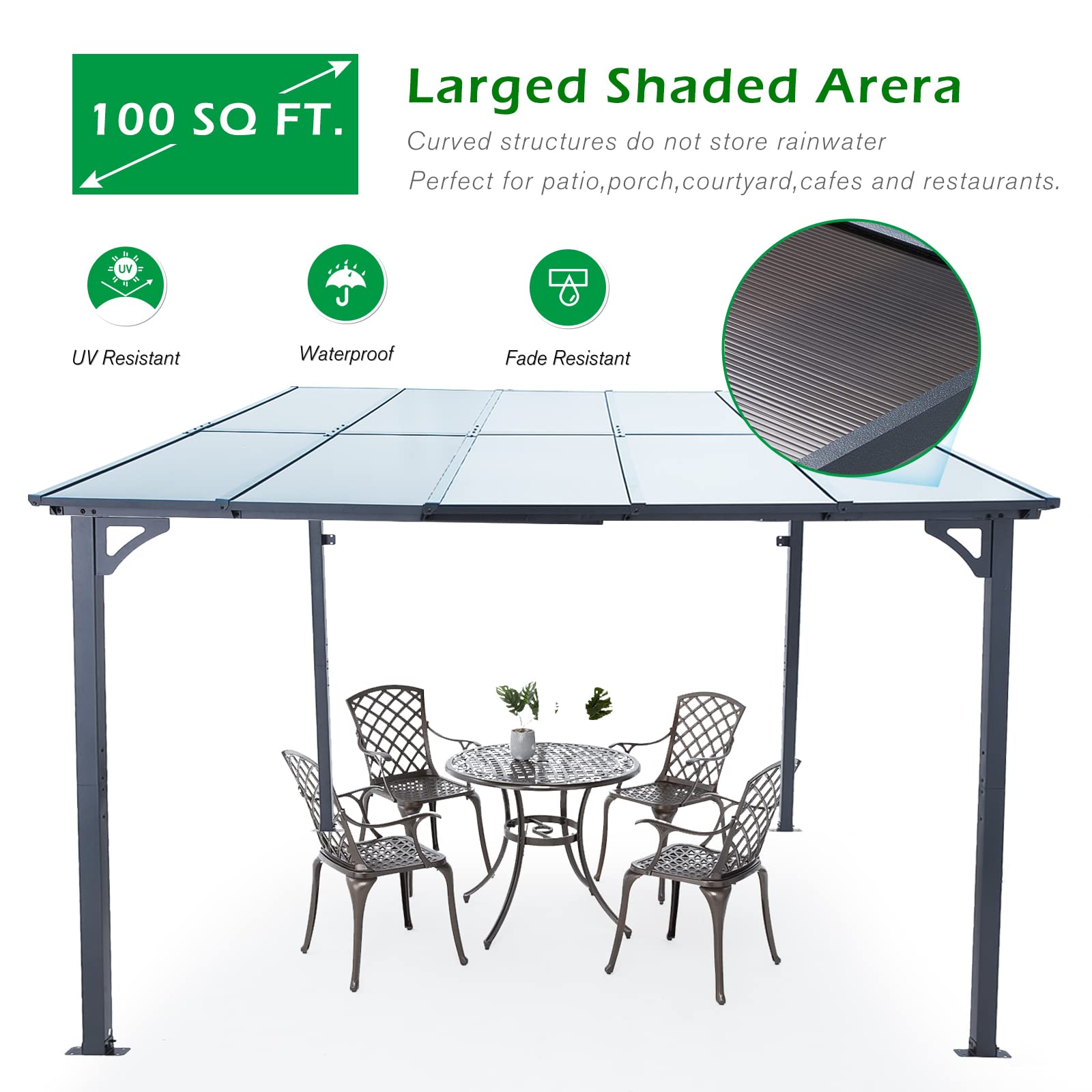 Buy AECOJOY 10’ x 10’ Hardtop Patio Gazebo,Patio Wall Pergola Sun Shade