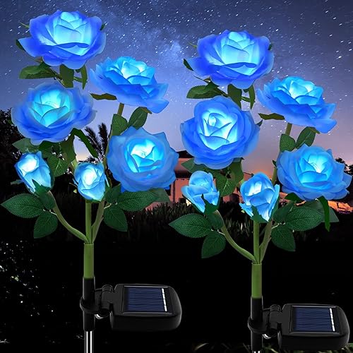 Miniatura 8 de TYNLED Luces solares de estaca de jardín para exteriores, luz LED mejorada con 6 rosas, luces decorativas solares impermeables para patio, camino,