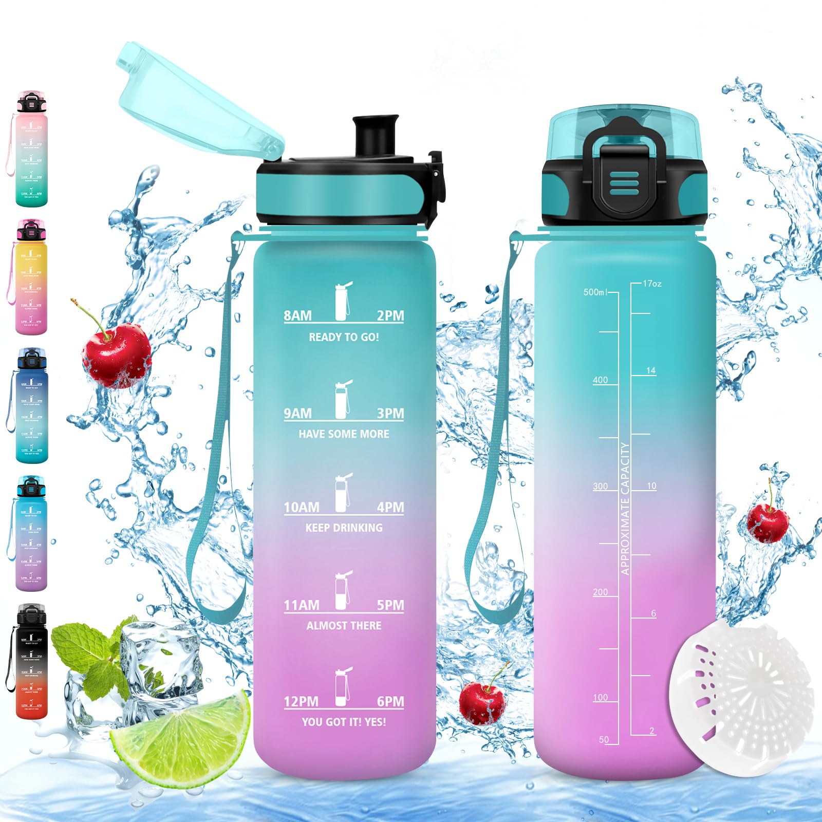 Ecosa Yummy Buddy Borraccia Bambini 500 Ml - Senza BPA - A Prova Di Perdite Con Beccuccio - Per Scuola E Sport - Blu