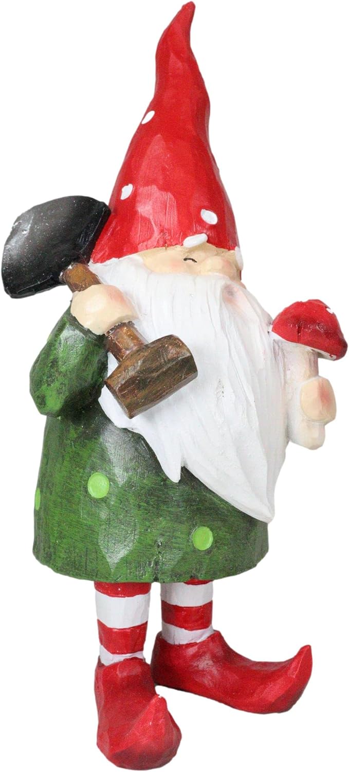 Ebros Gift Whimsical Adventuring Festive Holiday Green Thumb Gnome Planting Toadstool Mushroom with Shovel Figurine Travelling Gnomes DIY Fairy Garden Home Decor Sculpture