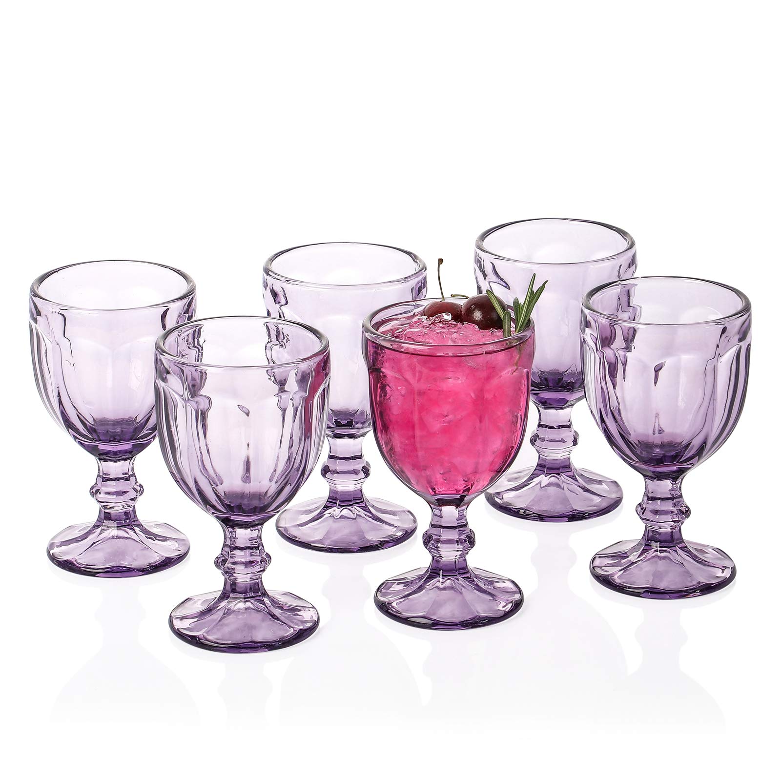 Omita Blue Purple Goblet Wine Glasses 10.2 oz. Set of 6 Vintage Octagon