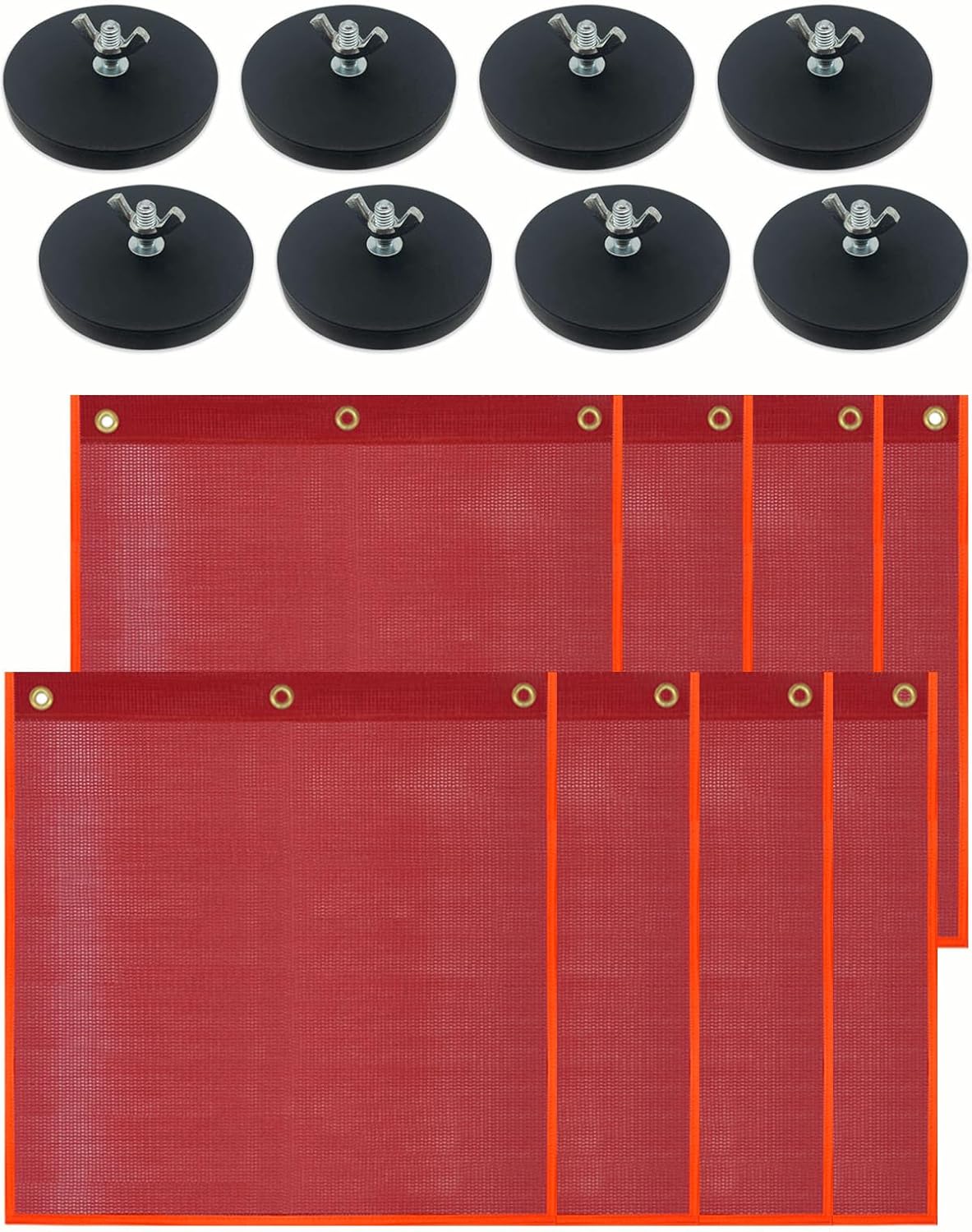 Magnetic Oversize Load Flag, Magnetic Red Flags for Towing Equipment PVC 18’’x18’’ Safety Warning Flags Mesh Safety Flag Warning Sign with Grommet For Truck Pedestrian Crossings Trailer Hauling-8 Set