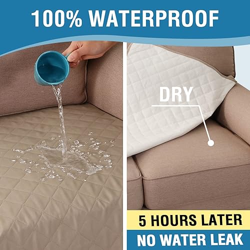 Miniatura 4 de H.VERSAILTEX Funda de cojín para sofá, 100 % impermeable, lavable, funda antideslizante para cojín de mascotas, funda protectora de cojín de asiento