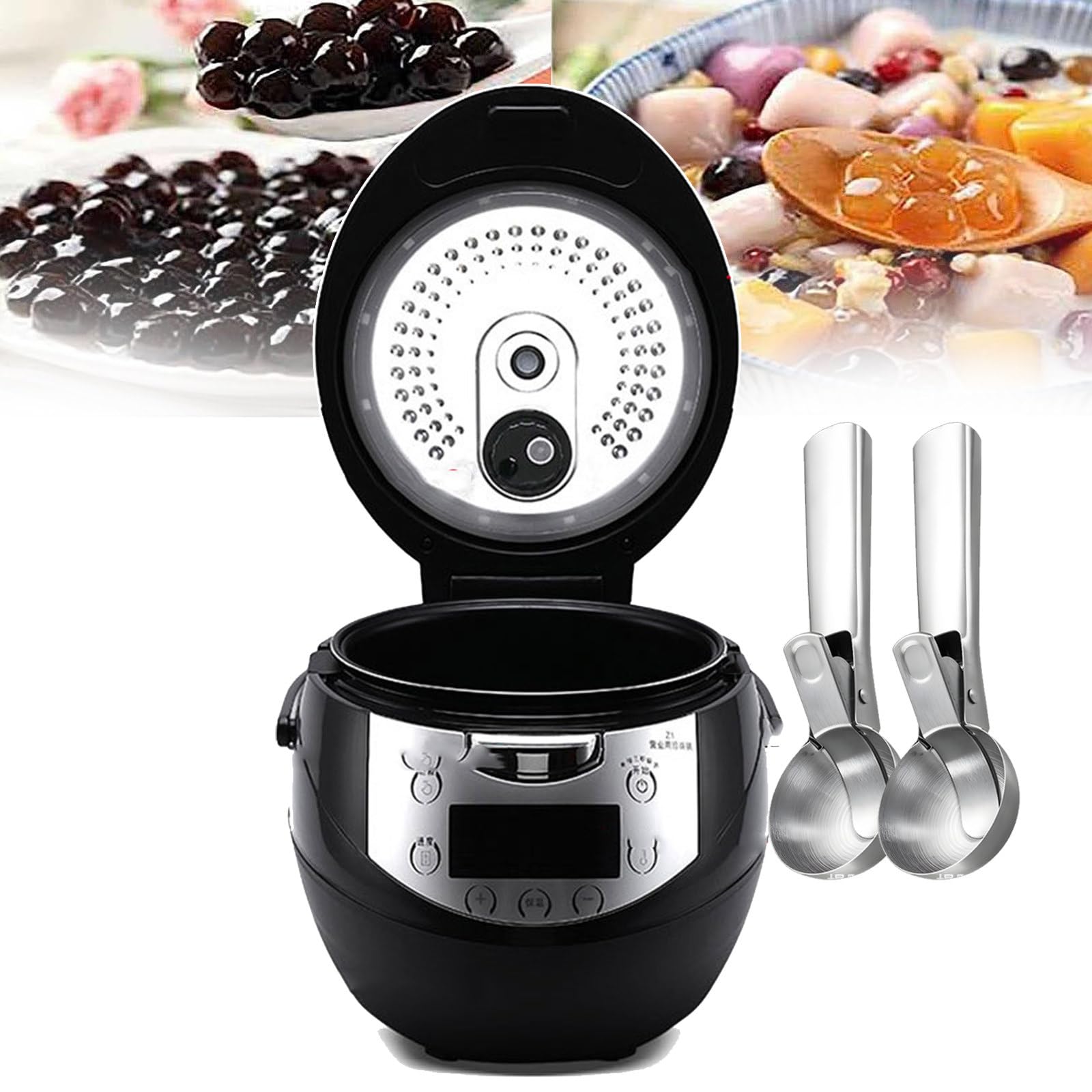 Automatic Pearl Pot Slow Cooker Nonstick Pearl Pot Bubble Tea Maker with 2 Spoons Touch Screen Electric Pearl