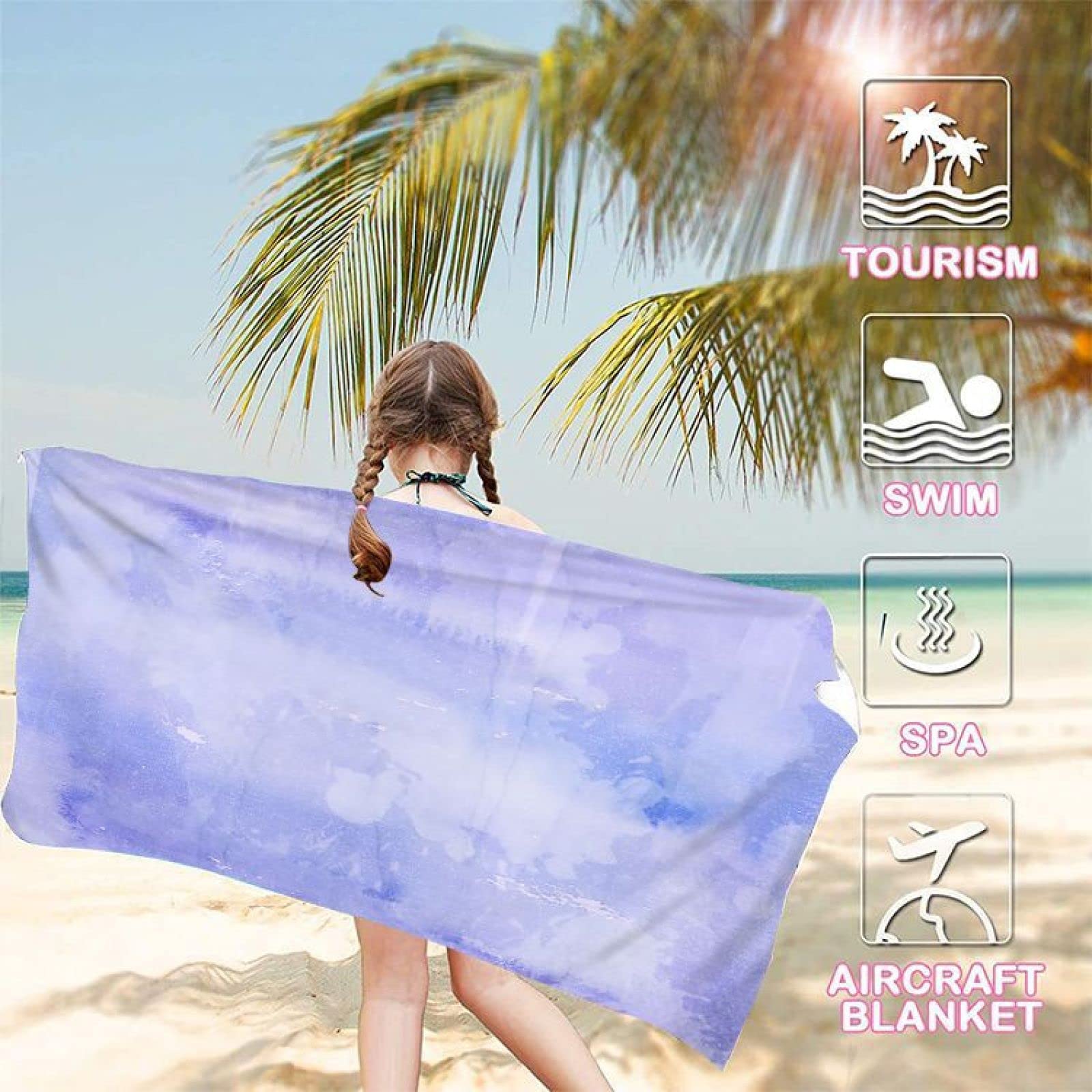 Ręcznik plażowy 100 x 200 gradientowy fioletowy ręcznik z mikrofibry dla dorosłych kobiet mężczyzn, ręcznik na siłownię do podróży, pływania, na kemping, ręczniki plażowe, szybkoschnące i nie