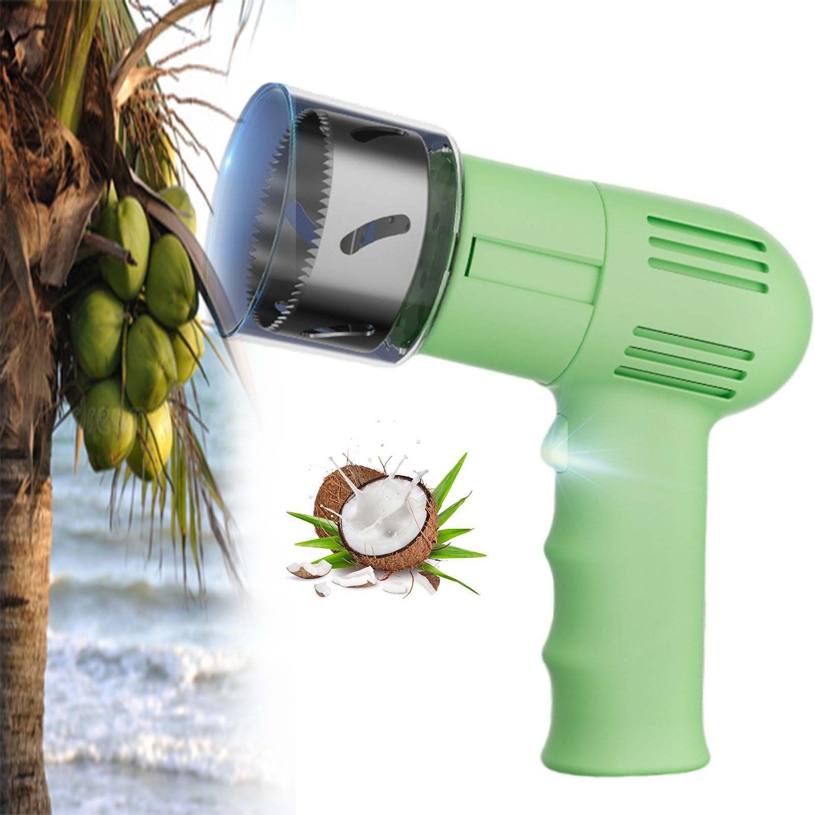 Kokosnuss Flaschenöffner, Elektrischer Kokosnuss Wasser Öffner, Edelstahl Werkzeug für Einfaches Öffnen und Entfernen von Kokosnussschalen