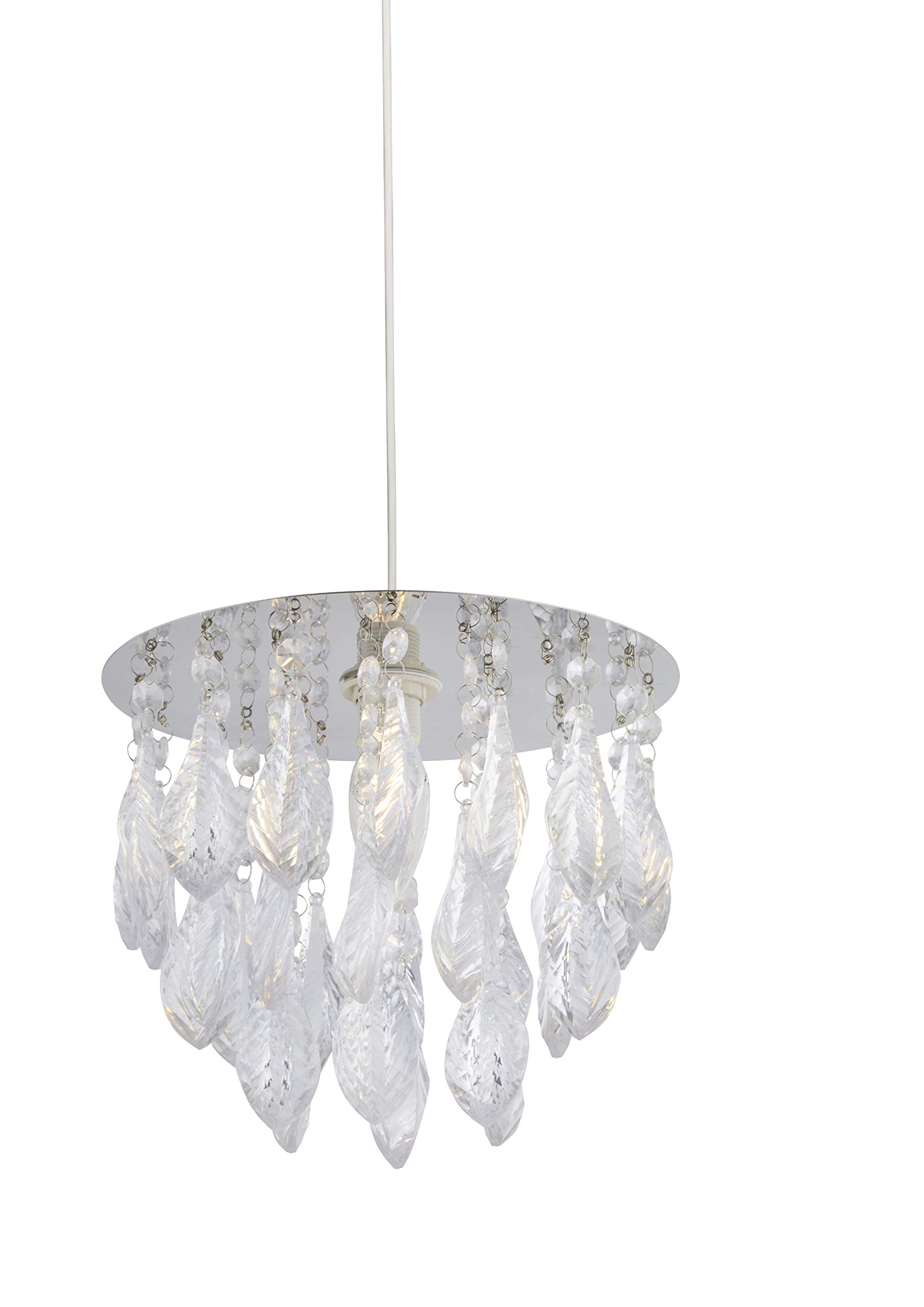 Lighting Collection Modern Easy Fit Pendant with Crystal Like Leaf Droplets, Clear and Chrome