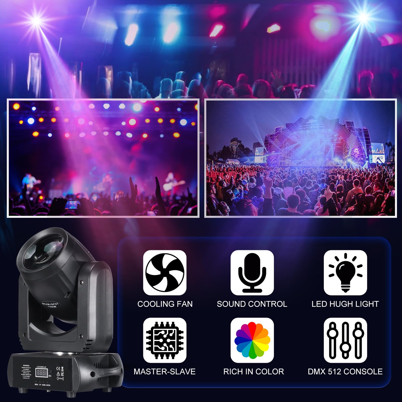 Dj Lights Moving Head 150W LED Stage Lights 8 Colors 8 Gobos Beam