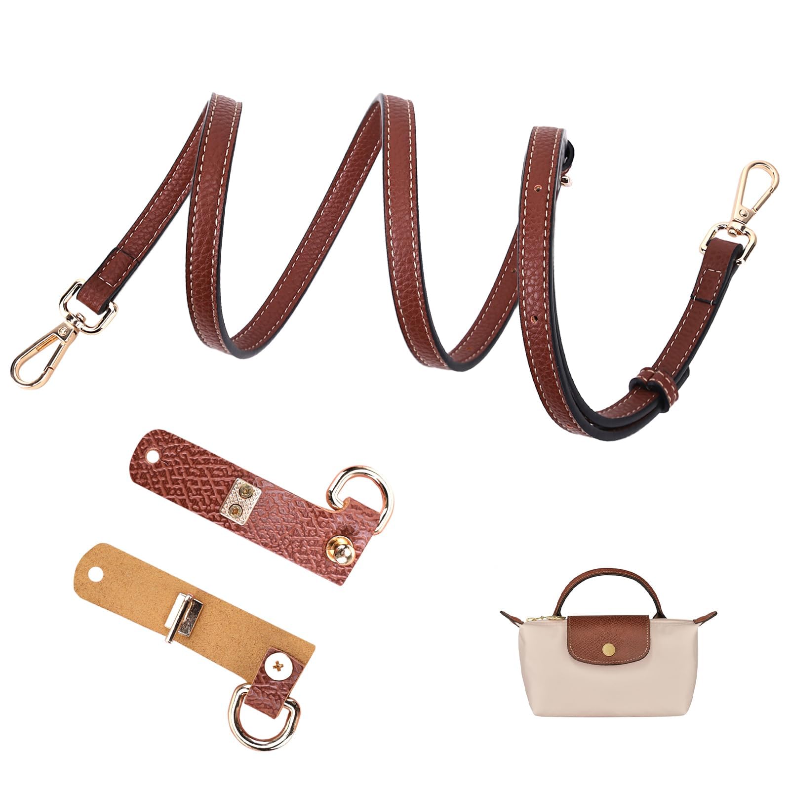 luwrevc Leather Strap for Longchamp Mini Bag, Purse Shoulder Strap Kit for Long Champ Women, Crossbody Strap for Handbags, 1.2cm Style 2, S, Mini Bag Strap and Organizer Insert Kit