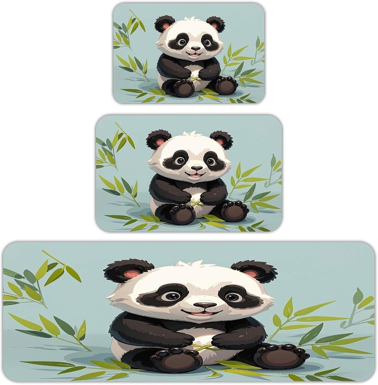 Panda Kitchen Mats for Floor 3PCS Waterproof Low-Profile Kitchen Rugs Floor Mat Non Slip Anti Fatigue Mats Comfort Standing Mat Runner Rug Area Rug 6"x24"+20"x31"+17"x47"
