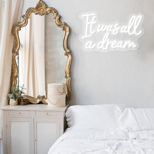 Miniatura 4 de Letreros de neón con texto en inglés It was all a dream para decoración de pared, letrero LED blanco frío para oficina, feliz cumpleaños, para