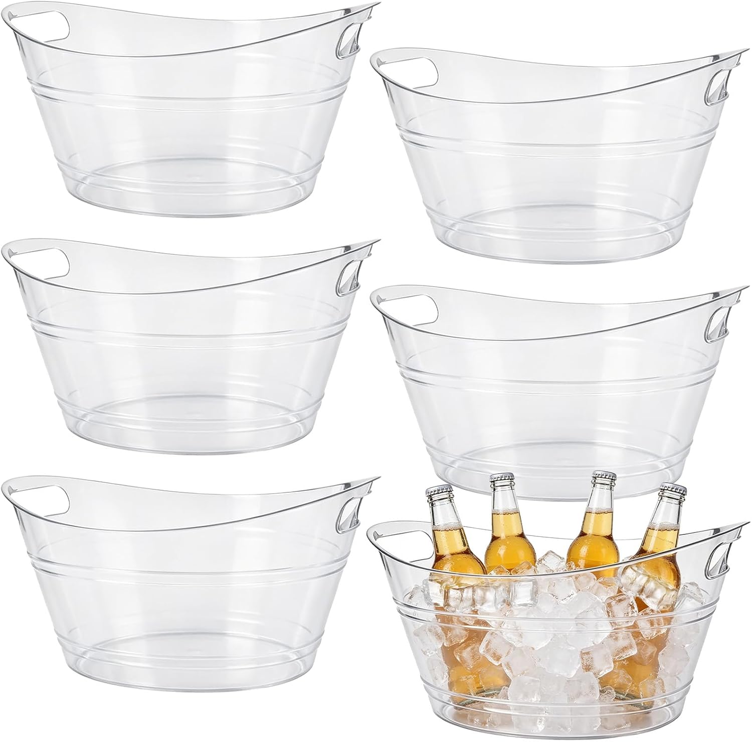 OBTANIM 6 Pack 4.5 L Clear Plastic Ice Buckets Bulk Champagne Drink Cooler Ice Tub with Handles for Beer Cocktails Wine Beverage Home Parties Bar Cooling Supplies