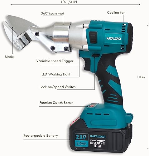 Miniatura 6 de Tijeras eléctricas inalámbricas de metal con cabezal giratorio de 360, cortador de chapa duradera para hojas y mallas de hierroaluminioacero, libre