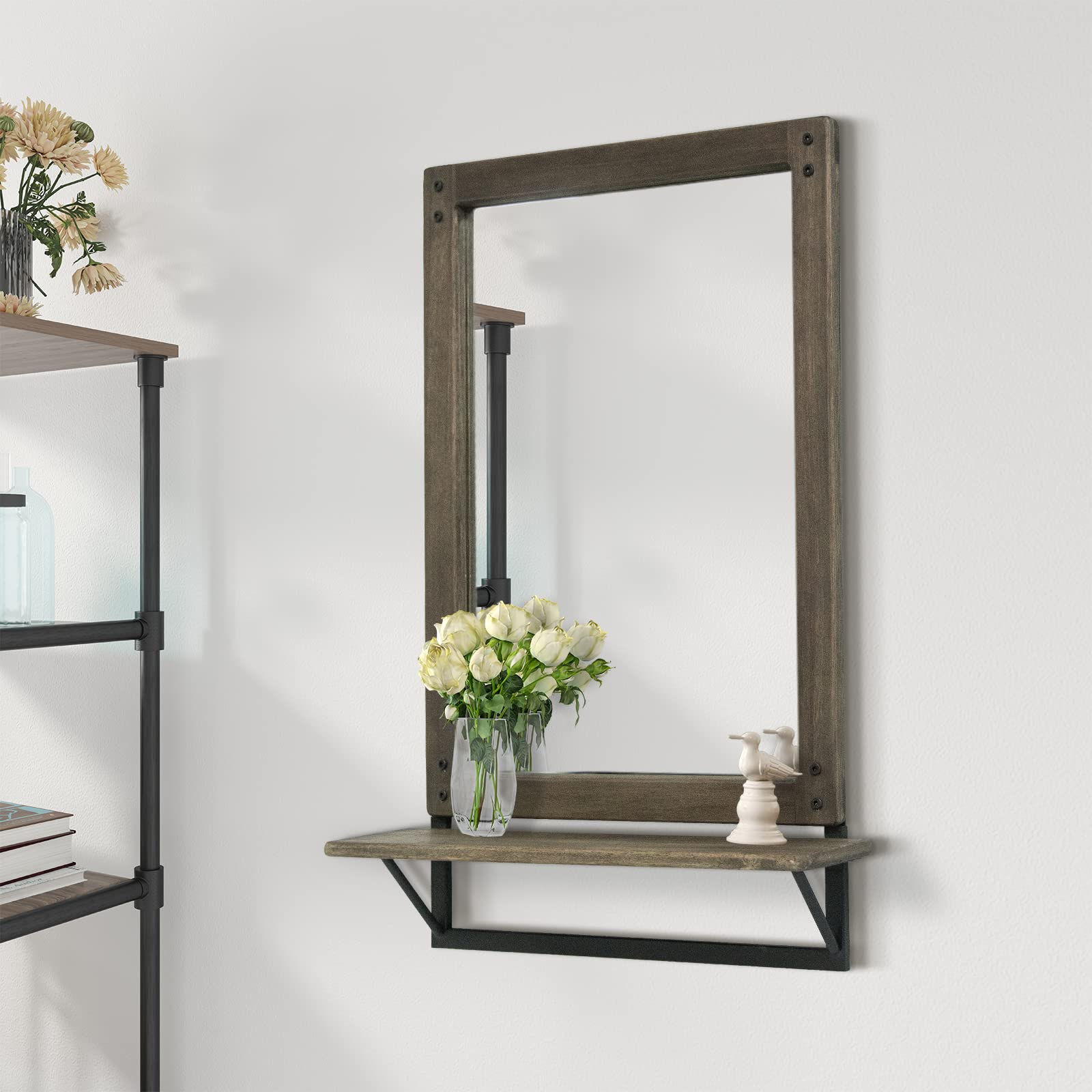 MirrorwithShelf, Farmhouse BathroomMirror for WallDecor, Rustic
