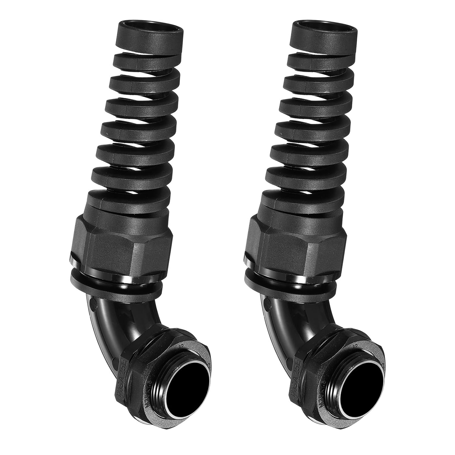 MECCANIXITY 2Pcs M10 Cable Gland with Strain Relief, 90 Degree Elbow Nylon Joint IP68 Waterproof Spiral Adjustable Cord Connector for 3-5mm Wire