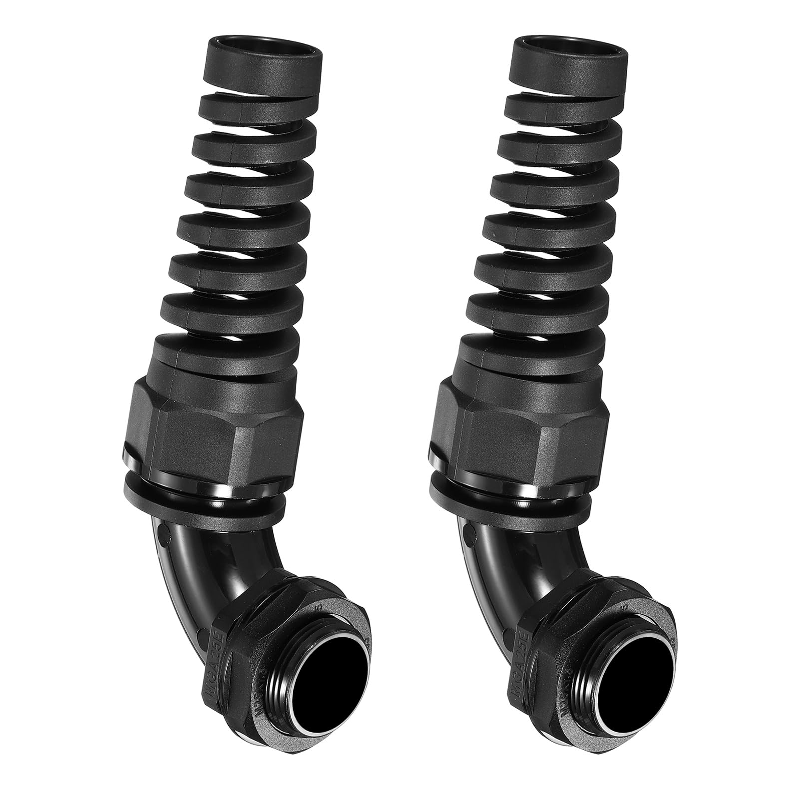 sourcing map 2Pcs M25 Cable Gland with Strain Relief, 90 Degree Elbow Nylon Joint IP68 Waterproof Spiral Adjustable Cord Connector for 8-14mm Wire