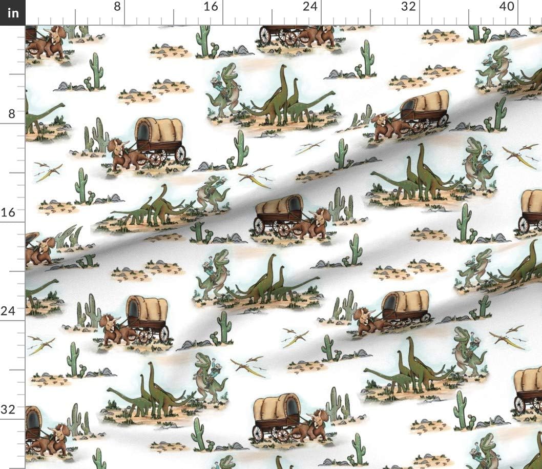 Spoonflower Fabric - Cowboy Prehistoric Western Paleontologist Whimsical Cactus Cacti Printed on Petal Signature Cotton Fabric by The Yard - Sewing Quilting Apparel Crafts Decor
