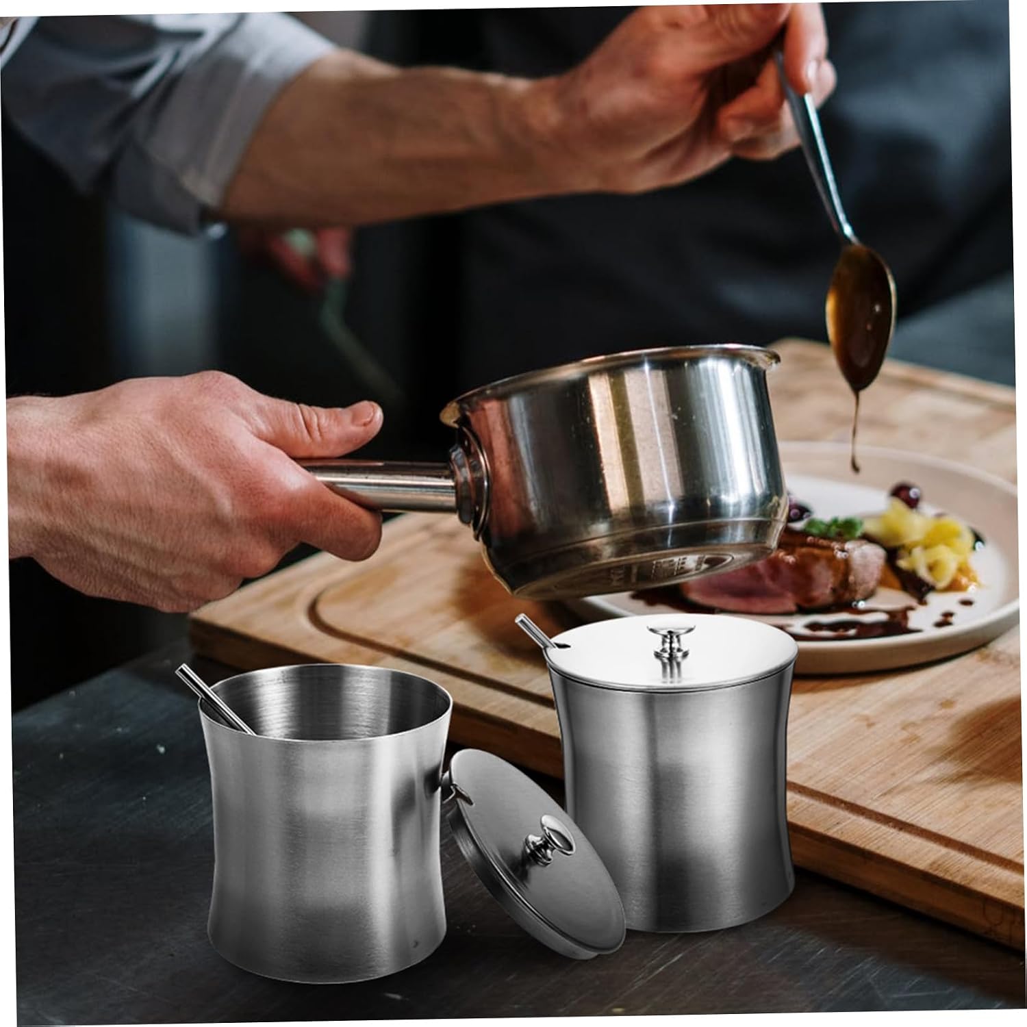 Easy Cleaning Spice Pot Stainless Steel Condiment Pot for Home Restaurant Kitchens