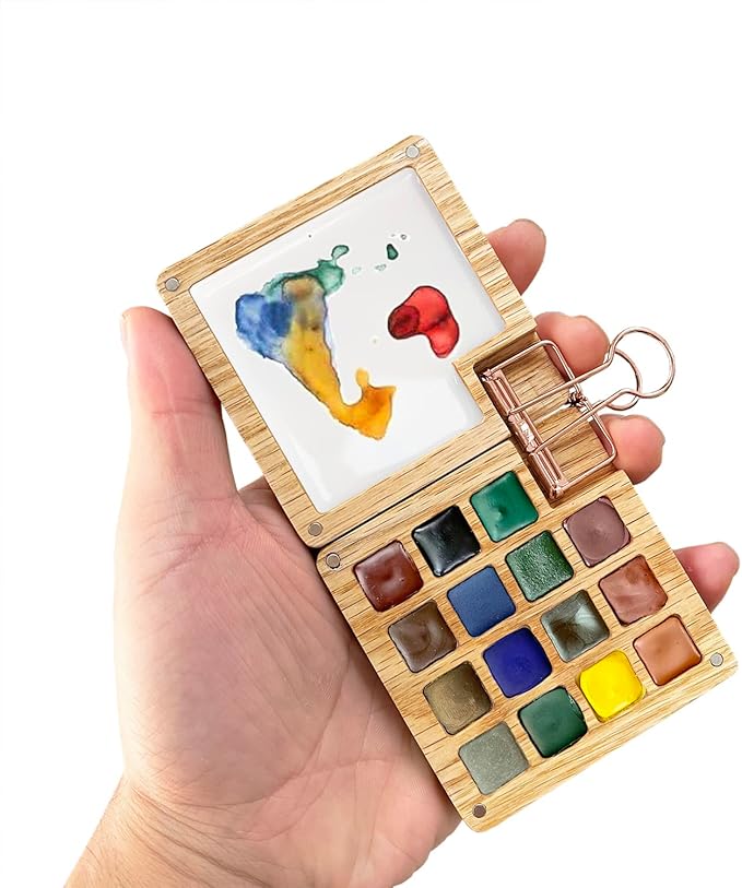 gardorw 15 Color Portable Sketchbook Palette, Wooden Colour Palette Box