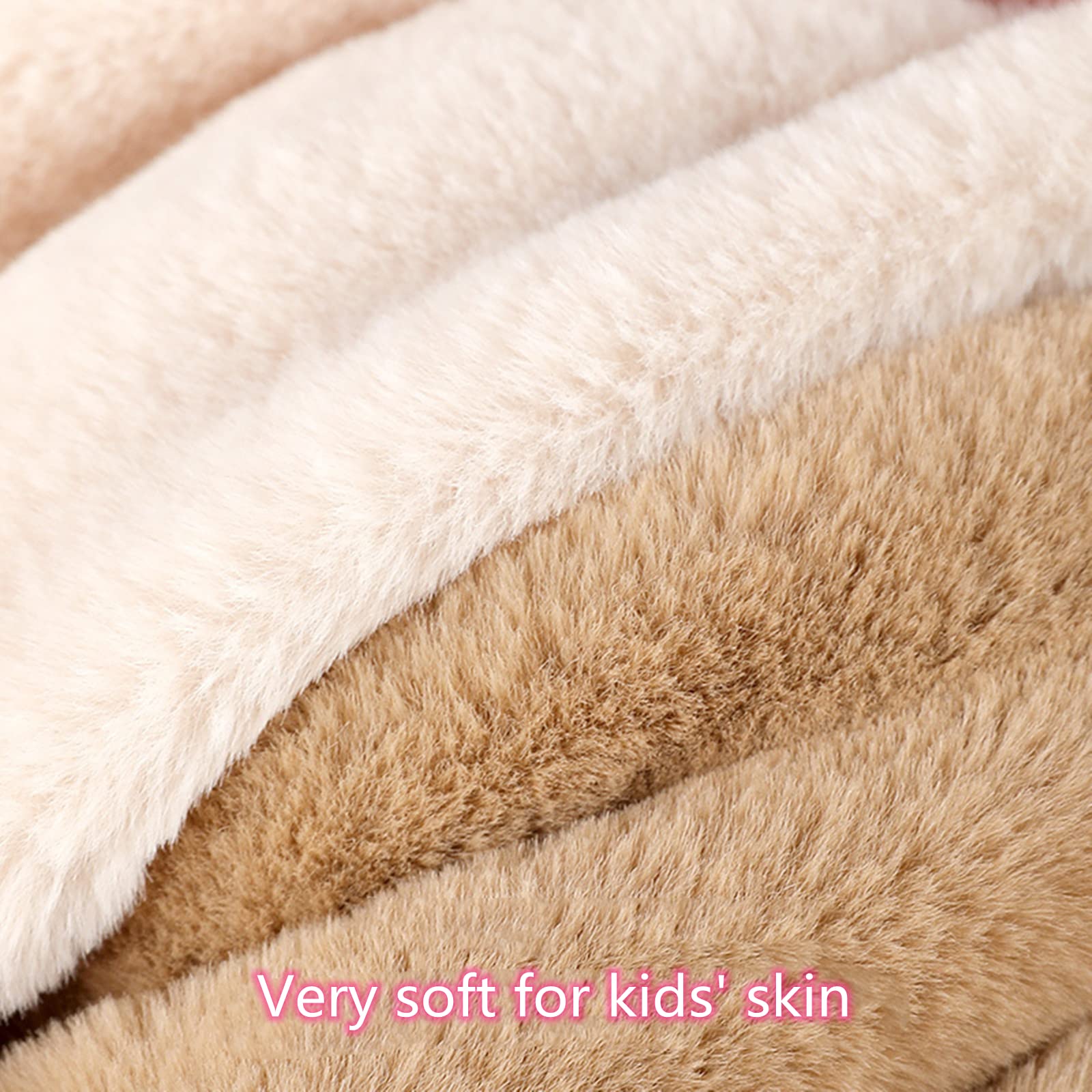 Toddler Winter Hat Scarf Earmuff Hood Scarves Set Unisex Kids Girls Plush Cold Caps Boys Cute Neck Warmer(3-12Years Old (White)