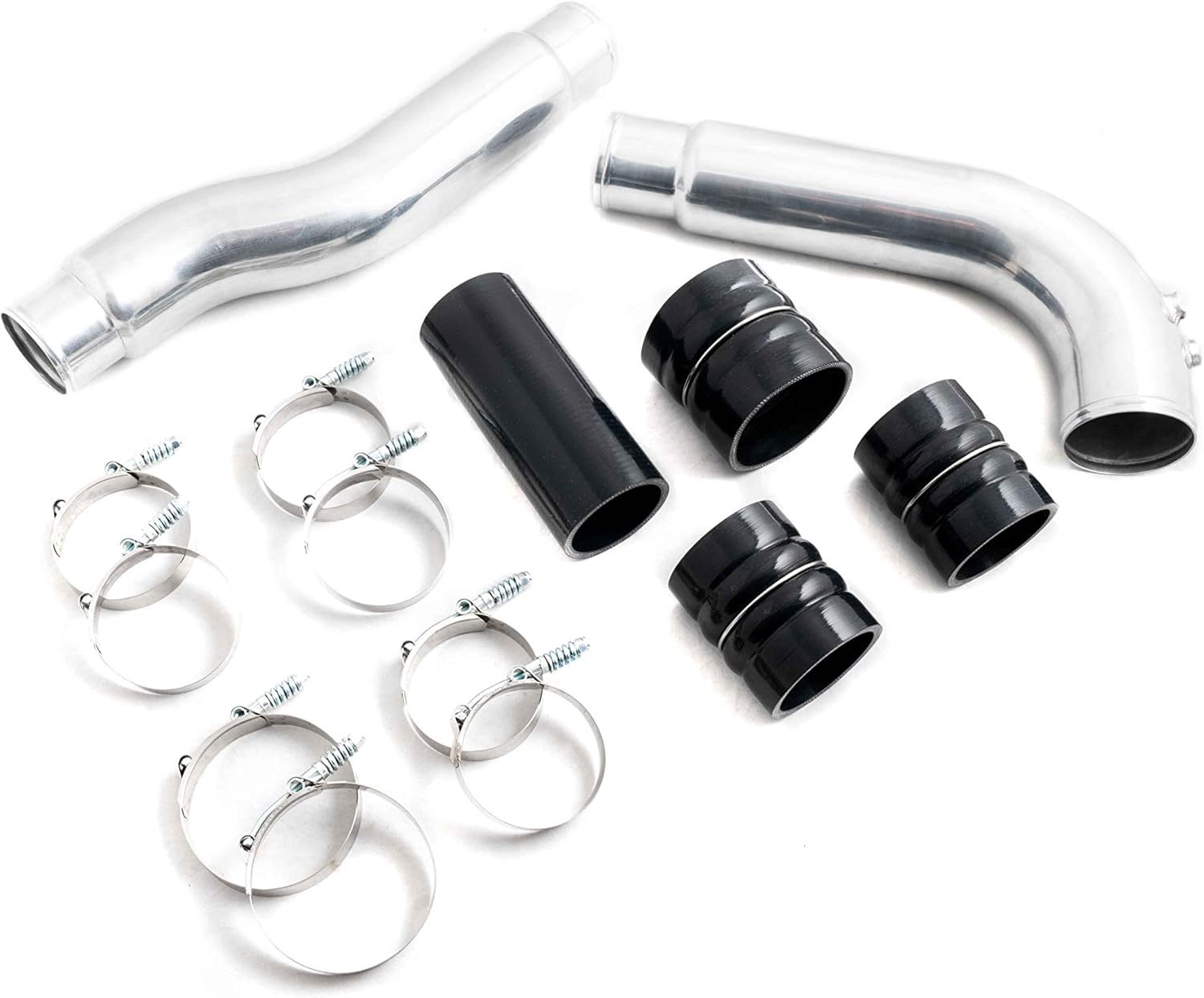 Polished Aluminum Hot & Cold Side Intercooler Pipe Kit with Boots & Clamps Compatible with 2007.5.2009 Ram 2500/3500 6.7 Cummins Diesel
