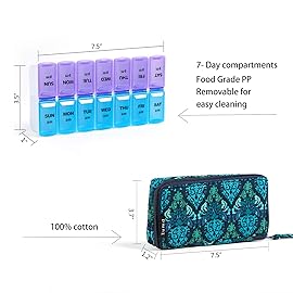 Weekly Pill Organizer 2 Times a Day, Zumd Pill Box 7 Day with Cute Quilted Fabric Zipper Case, Travel Pill Case Am Pm for Vitamin Medicine Organizer