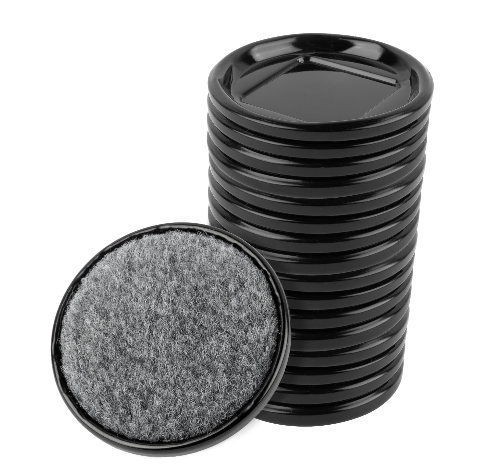 16 Pack of 75mm Non-Slip Castor Cups - Protects Floors From Scratches and Damage, Black with Felt Pads, Can be Used on Chairs, Tables, Pianos and More, Furniture Feet Cups (16 Castor Cups)