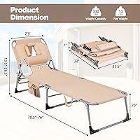 Vista 3 de Generic Byroce - Tumbona plegable, sillón reclinable para patio y césped con respaldo ajustable de 5 posiciones, orificios para los brazos faciales