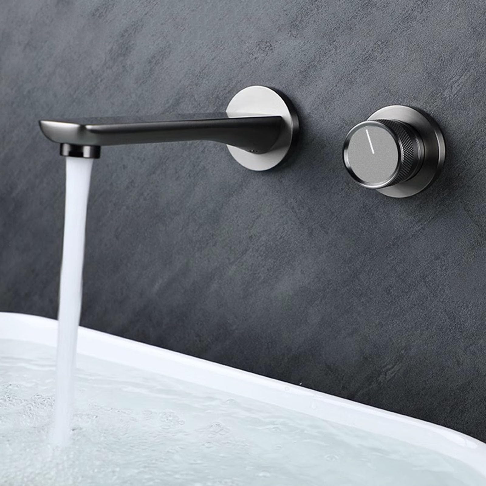 Grifo Baño Empotrado Monomando Grifo de Lavabo de Laton agua Fria y agua Caliente Pistola Gris