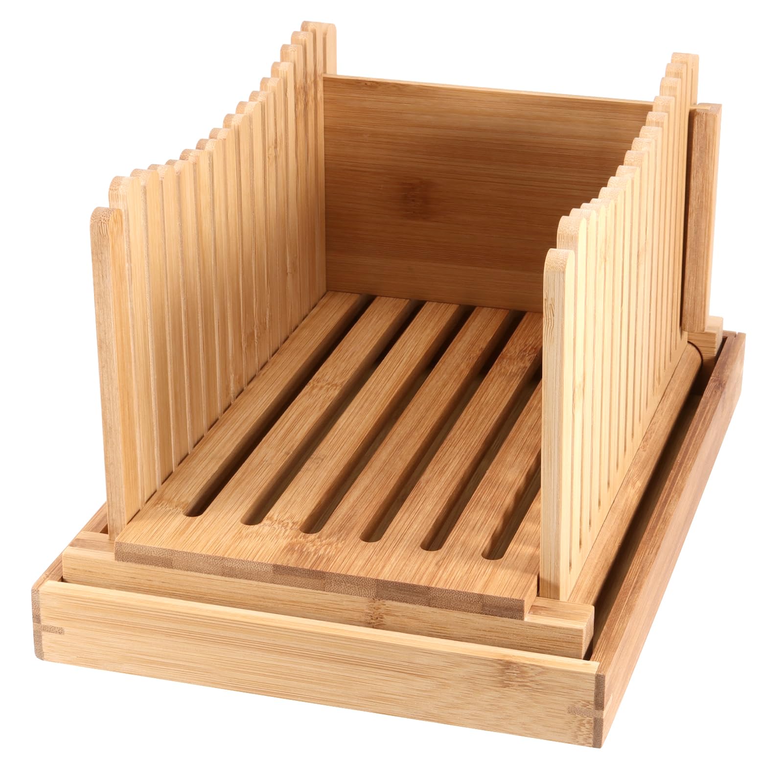 Trancheuse à pain en bambou, guide de tranchage de pain réglable, guide de tranchage de pain pliable avec plateau miettes, trancheuse à pain en bois pour pain fait maison, 31,7 x 23,7 x 19 cm